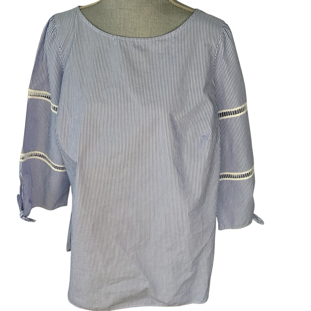 Talbots Plus Top Blue White Stripe Boho Preppy Cottage Nautical Women's 1X? READ